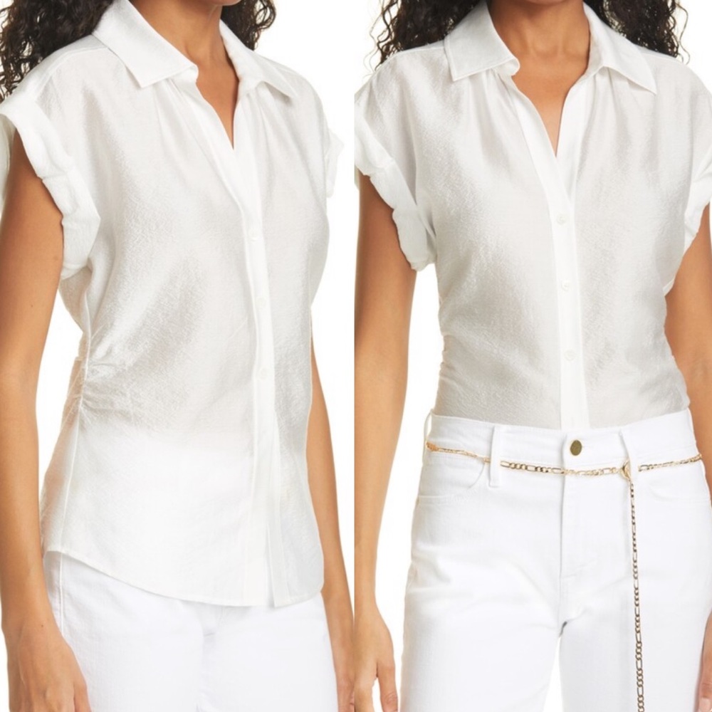 🆕 Frame Denim White Button Down Lynne Blouse In Blanc